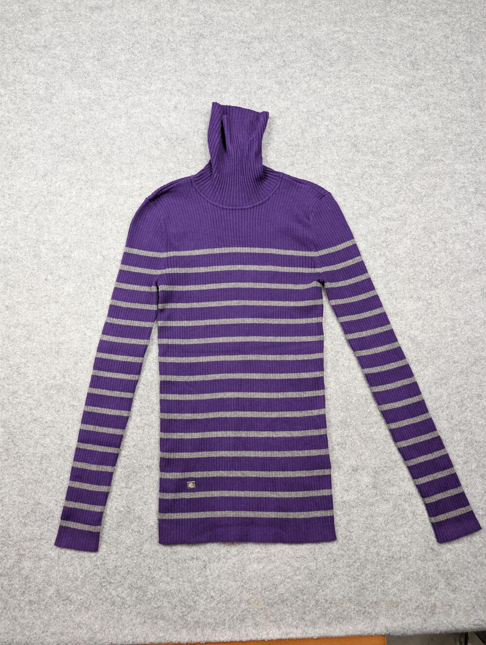 Lauren Ralph Lauren Sweater Womens XS Purple Striped Turtleneck Knit Logo